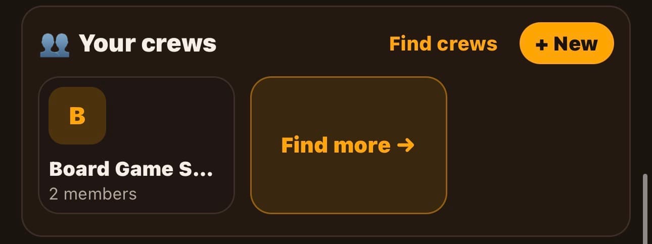 Home tab — crews module above the activity feed