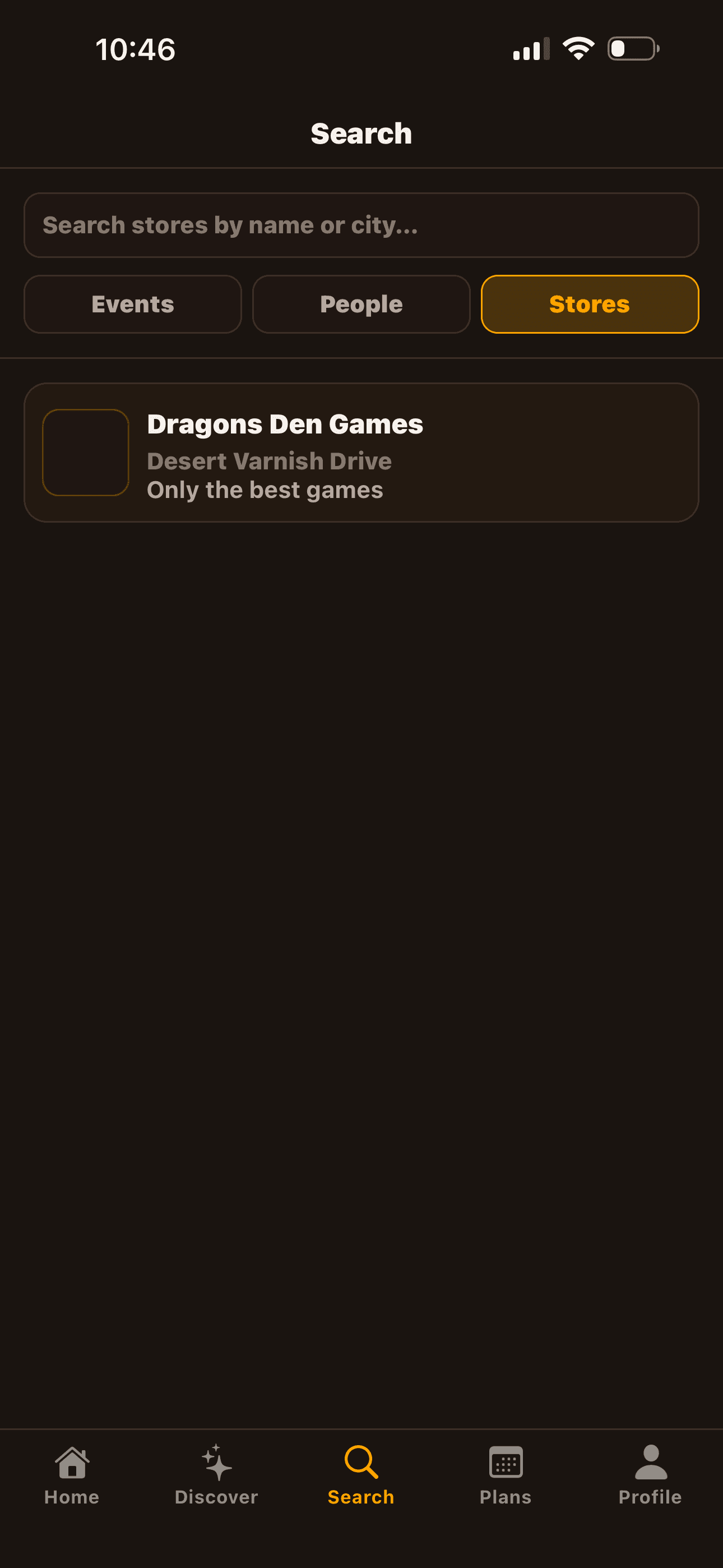 Search filtered to Stores mode — nearby LGS results